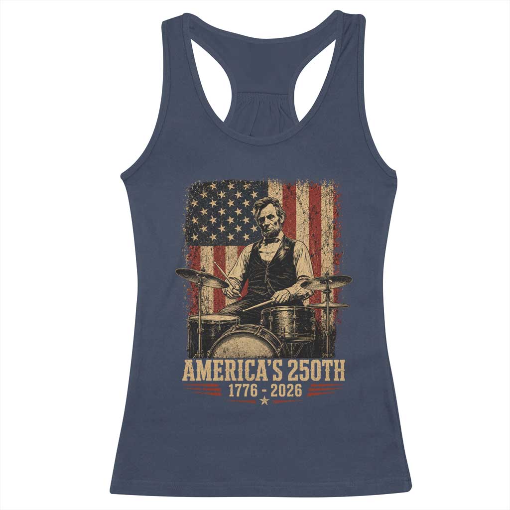 America's 250th Abraham Lincoln Playing Guitar 1776 2026 Racerback Tank Top Funny Electric Guitar Player