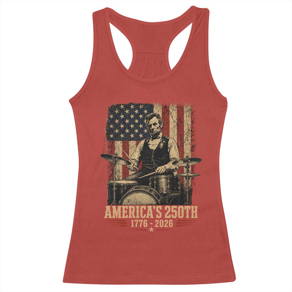 America's 250th Abraham Lincoln Playing Guitar 1776 2026 Racerback Tank Top Funny Electric Guitar Player