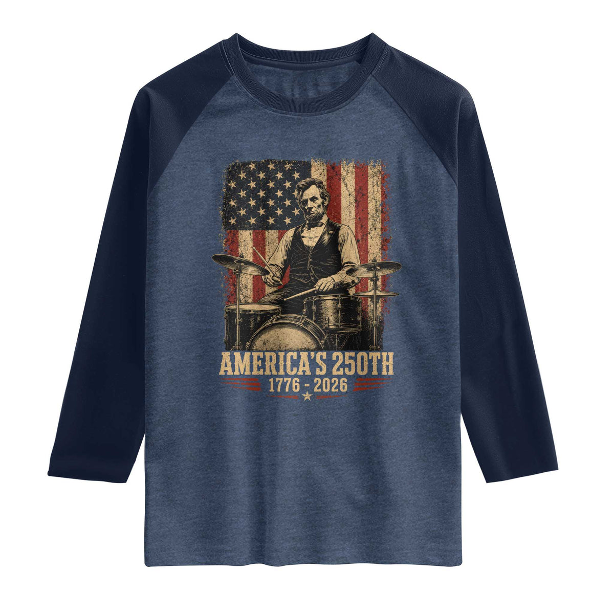 America's 250th Abraham Lincoln Playing Guitar 1776 2026 Raglan Shirt Funny Electric Guitar Player