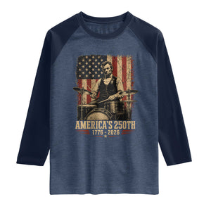 America's 250th Abraham Lincoln Playing Guitar 1776 2026 Raglan Shirt Funny Electric Guitar Player