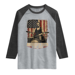 America's 250th Abraham Lincoln Playing Guitar 1776 2026 Raglan Shirt Funny Electric Guitar Player