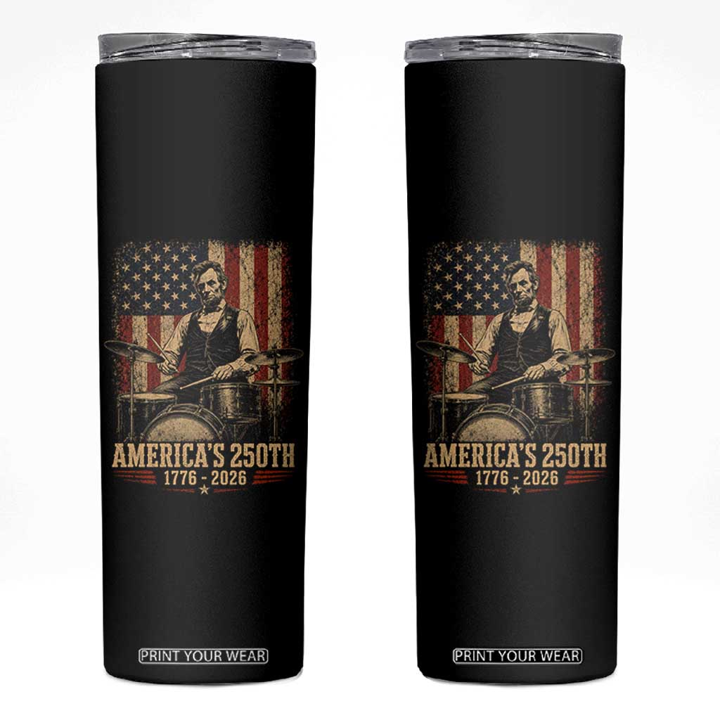 America's 250th Abraham Lincoln Playing Guitar 1776 2026 Skinny Tumbler Funny Electric Guitar Player