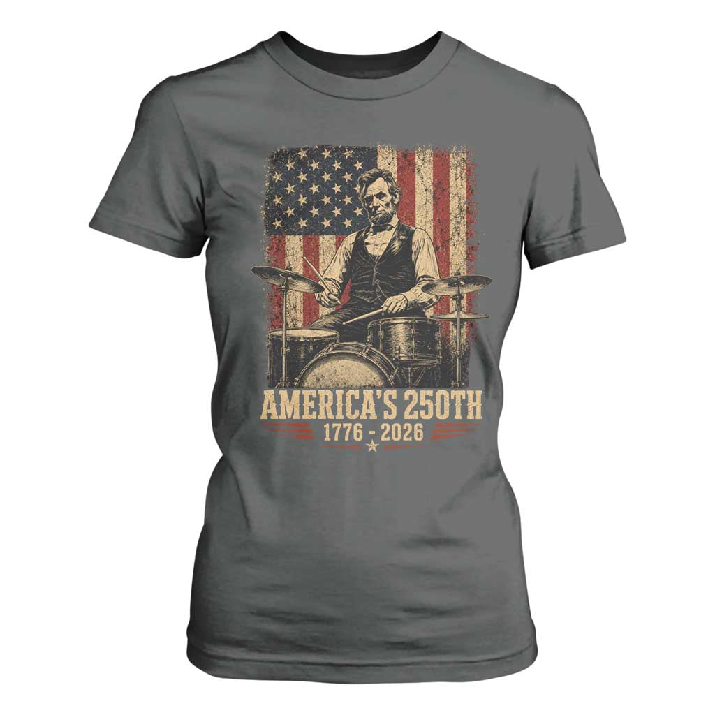 America's 250th Abraham Lincoln Playing Guitar 1776 2026 T Shirt For Women Funny Electric Guitar Player