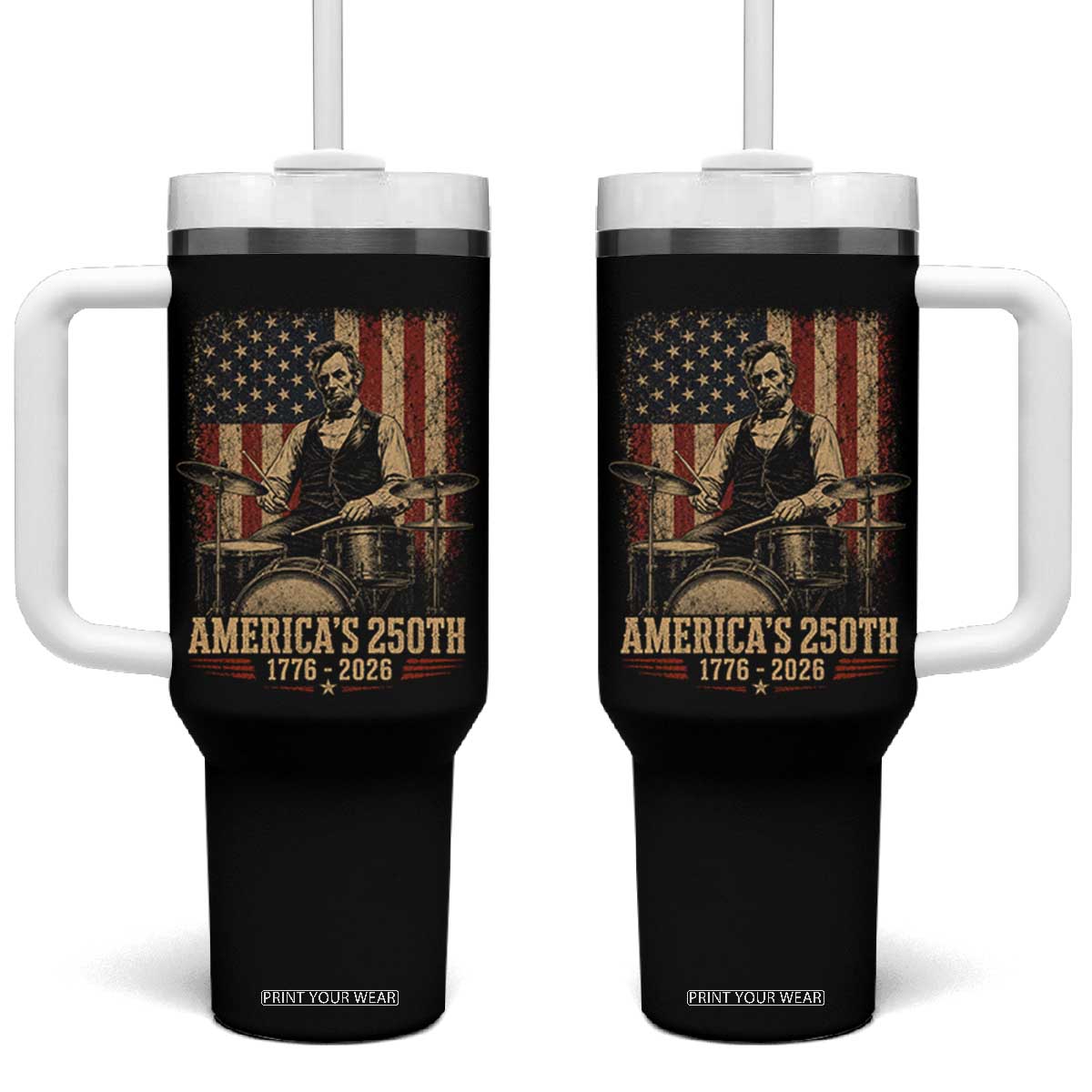 America's 250th Abraham Lincoln Playing Guitar 1776 2026 Tumbler With Handle Funny Electric Guitar Player