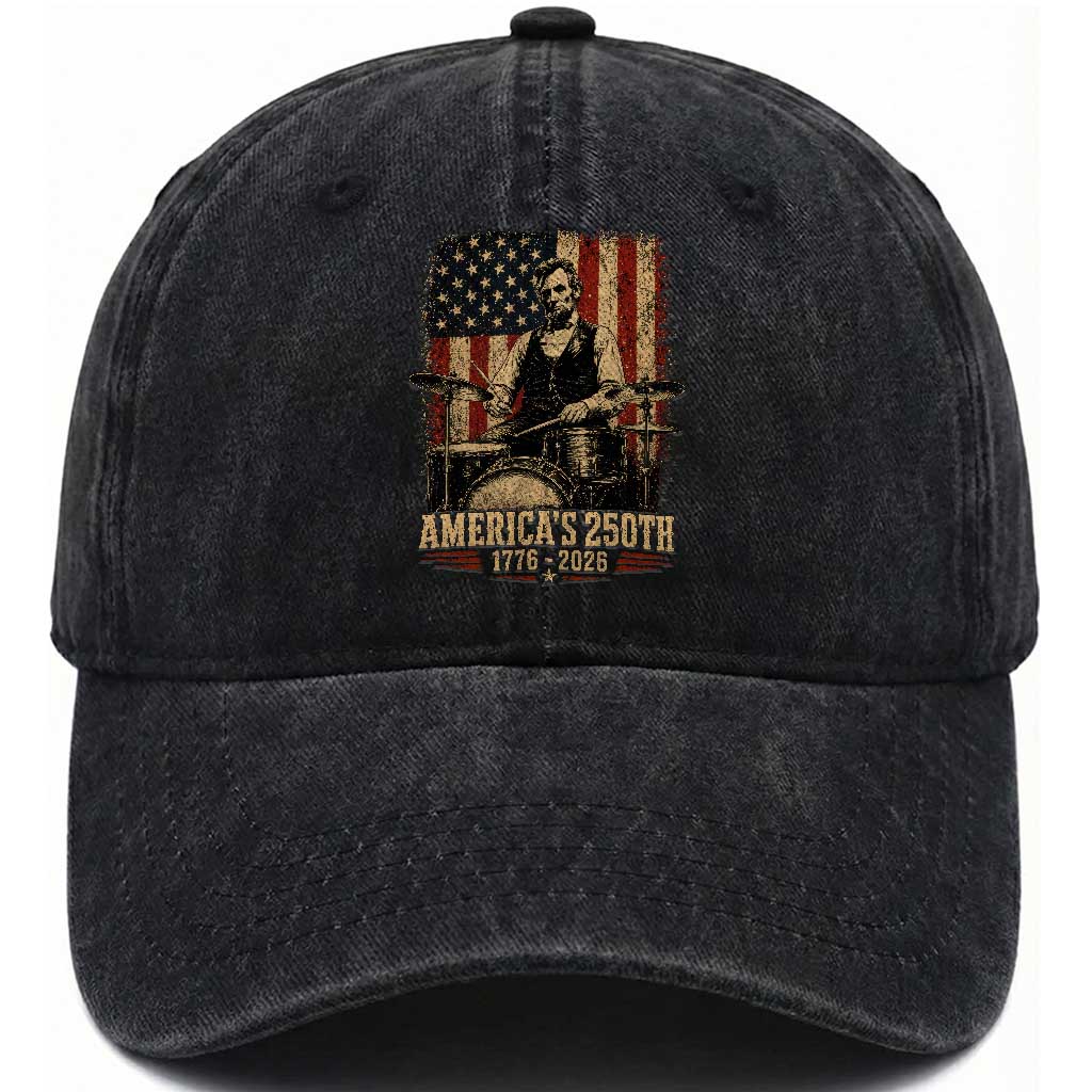 America's 250th Abraham Lincoln Playing Guitar 1776 2026 Washed Cotton Baseball Cap Funny Electric Guitar Player