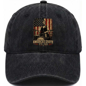 America's 250th Abraham Lincoln Playing Guitar 1776 2026 Washed Cotton Baseball Cap Funny Electric Guitar Player