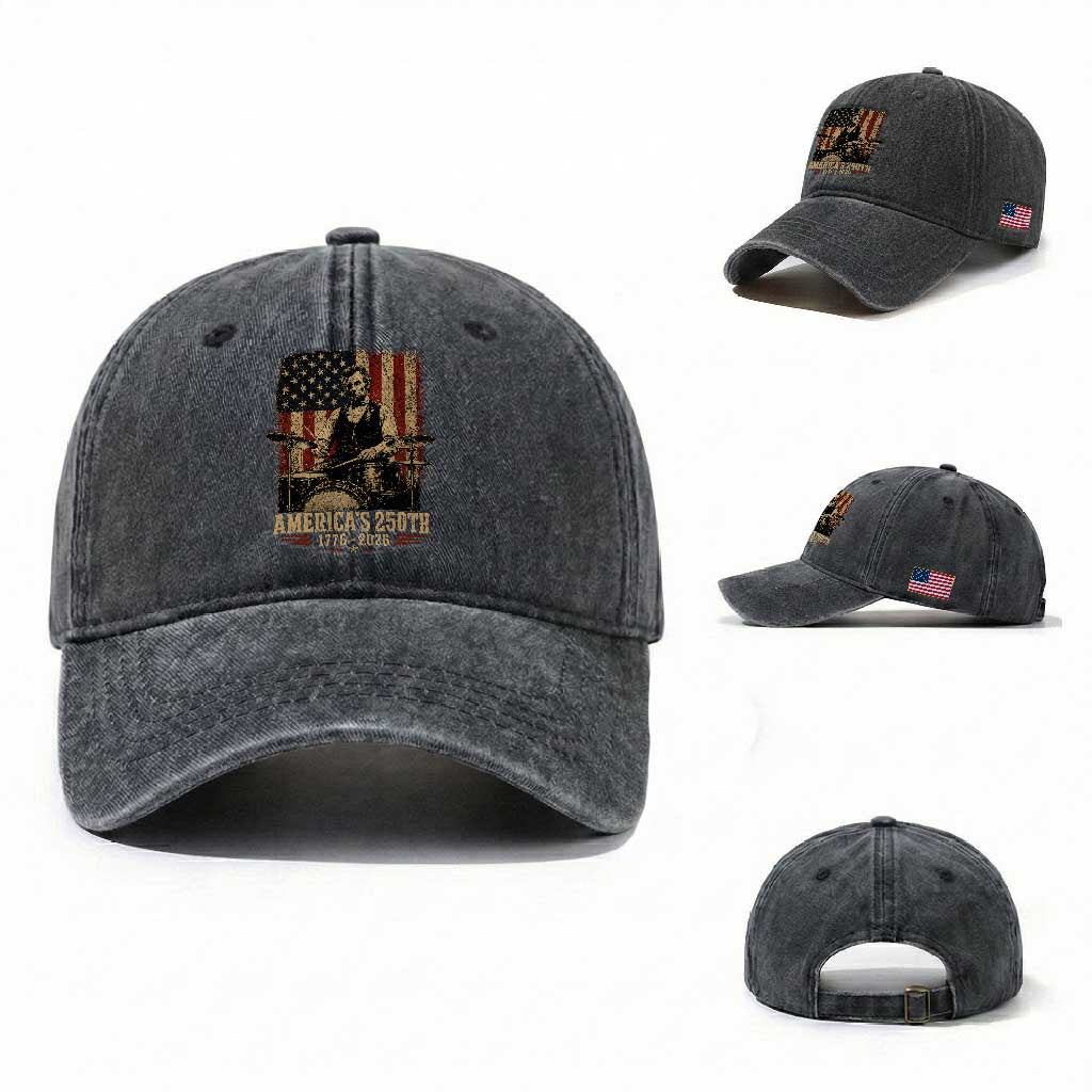 America's 250th Abraham Lincoln Playing Guitar 1776 2026 Washed Cotton Baseball Cap Funny Electric Guitar Player