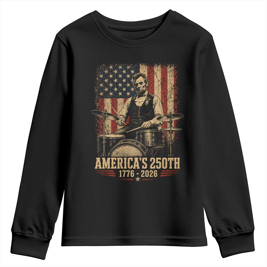 America's 250th Abraham Lincoln Playing Guitar 1776 2026 Youth Sweatshirt Funny Electric Guitar Player