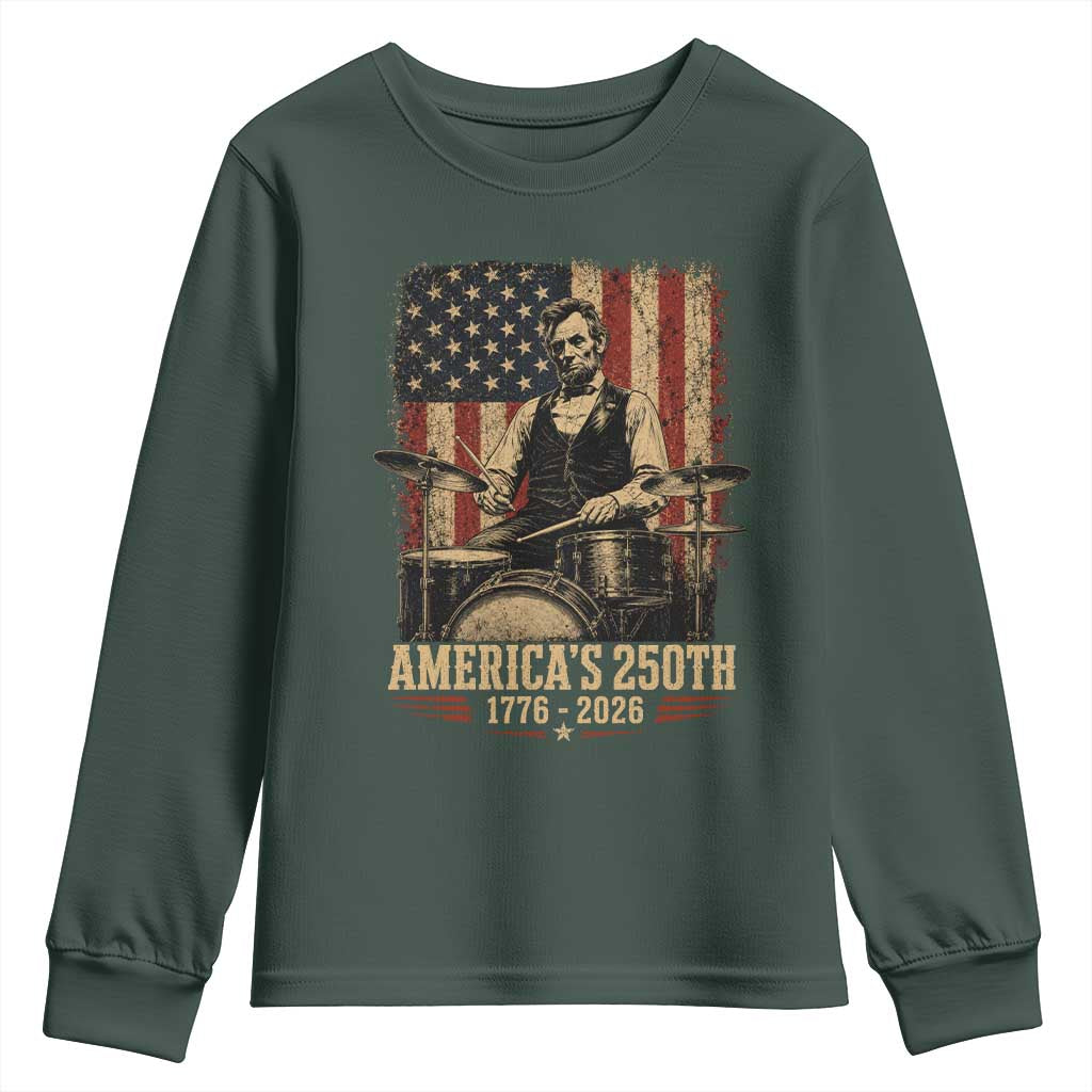 America's 250th Abraham Lincoln Playing Guitar 1776 2026 Youth Sweatshirt Funny Electric Guitar Player
