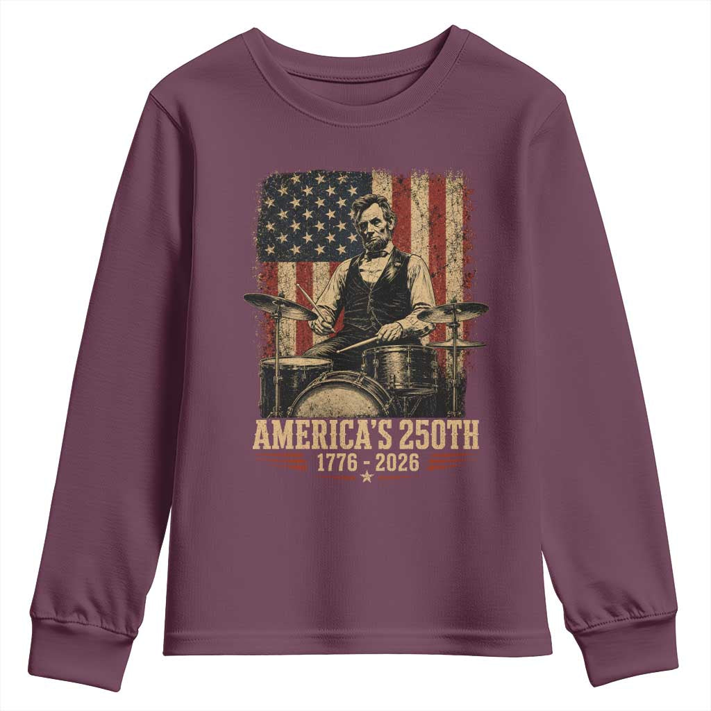 America's 250th Abraham Lincoln Playing Guitar 1776 2026 Youth Sweatshirt Funny Electric Guitar Player