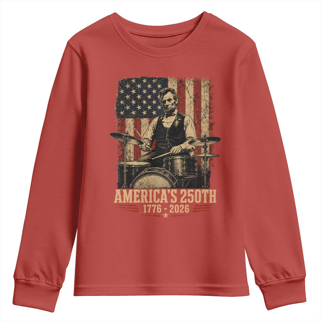 America's 250th Abraham Lincoln Playing Guitar 1776 2026 Youth Sweatshirt Funny Electric Guitar Player