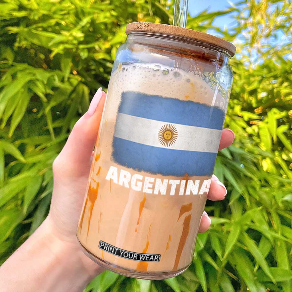 Vintage Argentina Flag Sun of May Argentinian Souvenir Glass Can