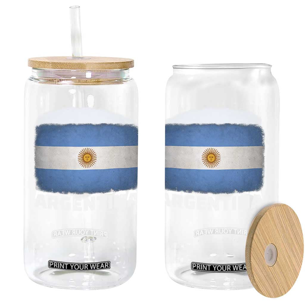 Vintage Argentina Flag Sun of May Argentinian Souvenir Glass Can