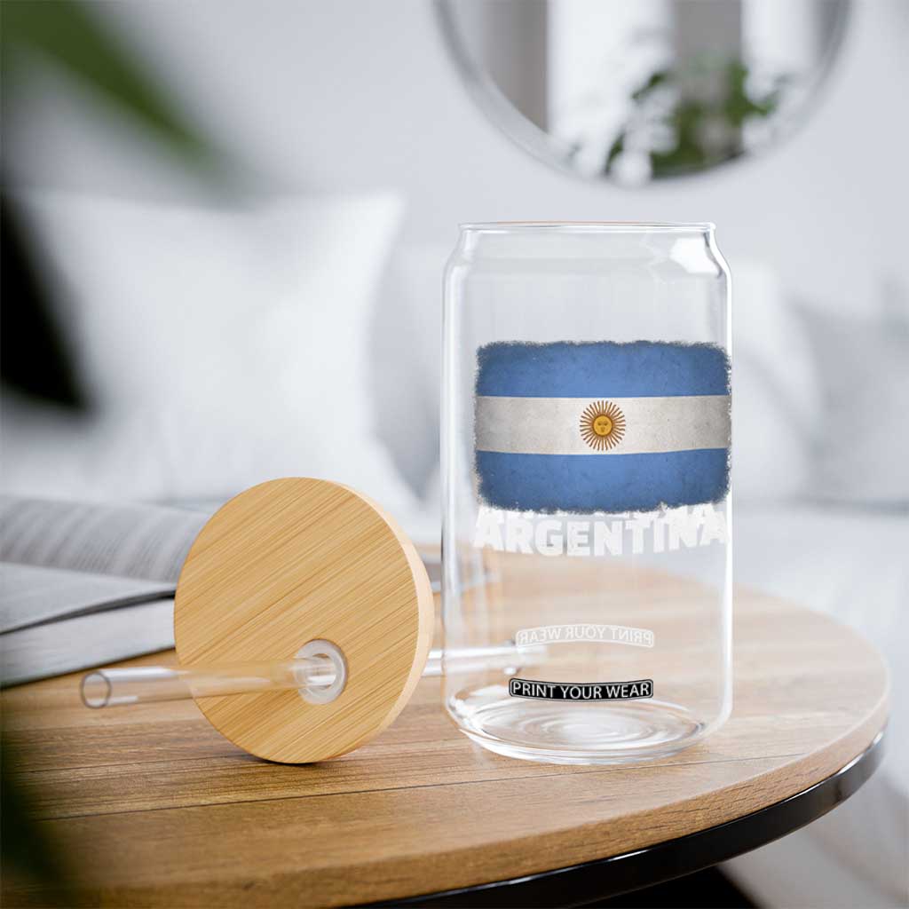 Vintage Argentina Flag Sun of May Argentinian Souvenir Glass Can