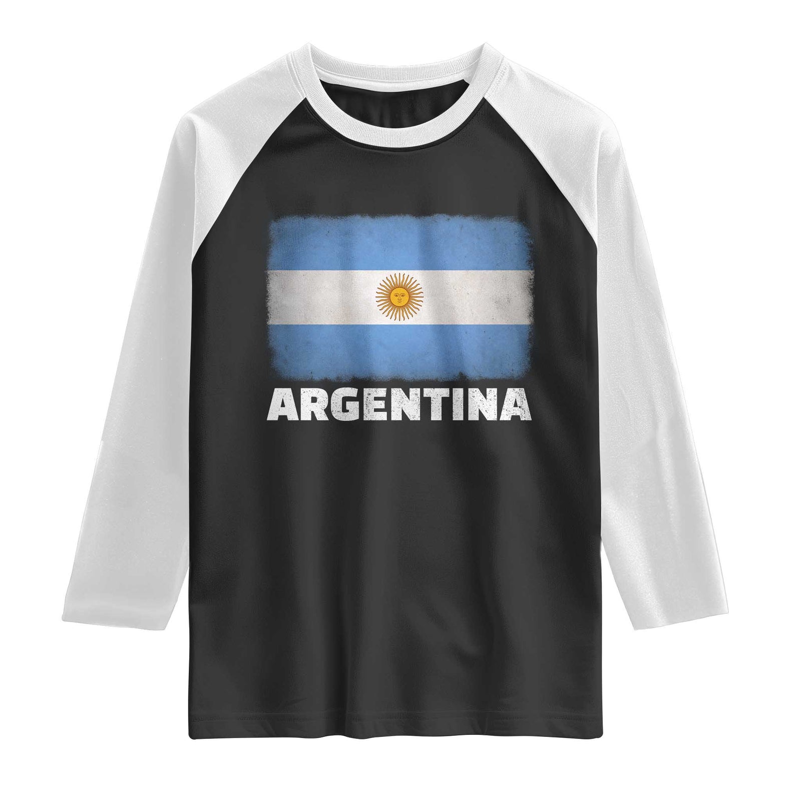 Vintage Argentina Flag Sun of May Argentinian Souvenir Raglan Shirt TS11 Black White Print Your Wear