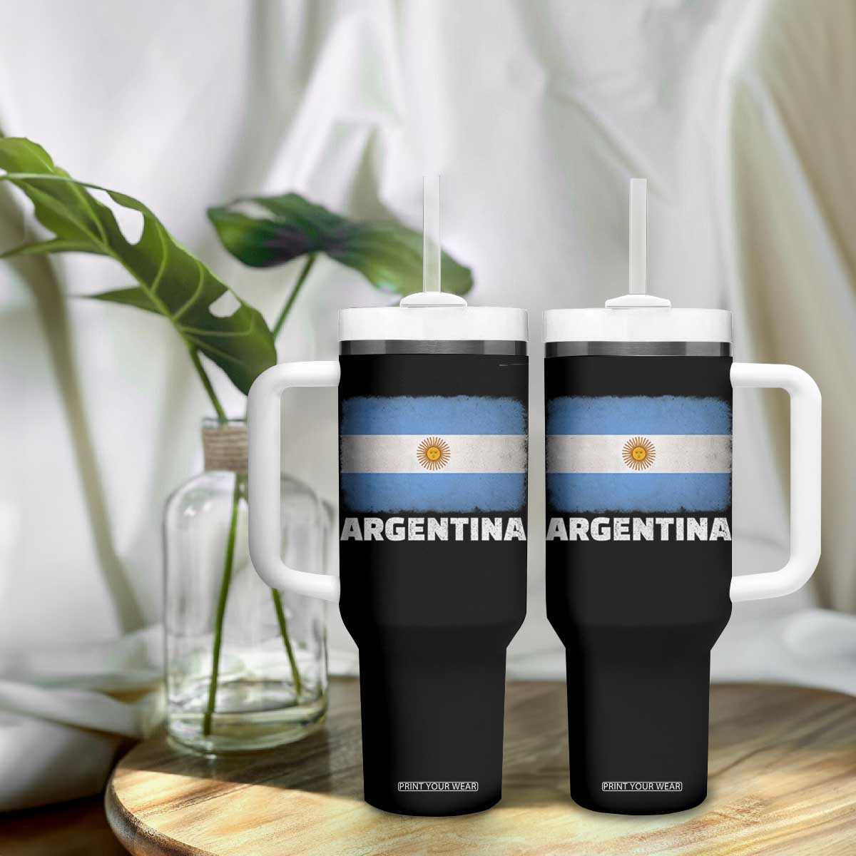Vintage Argentina Flag Sun of May Argentinian Souvenir Tumbler With Handle