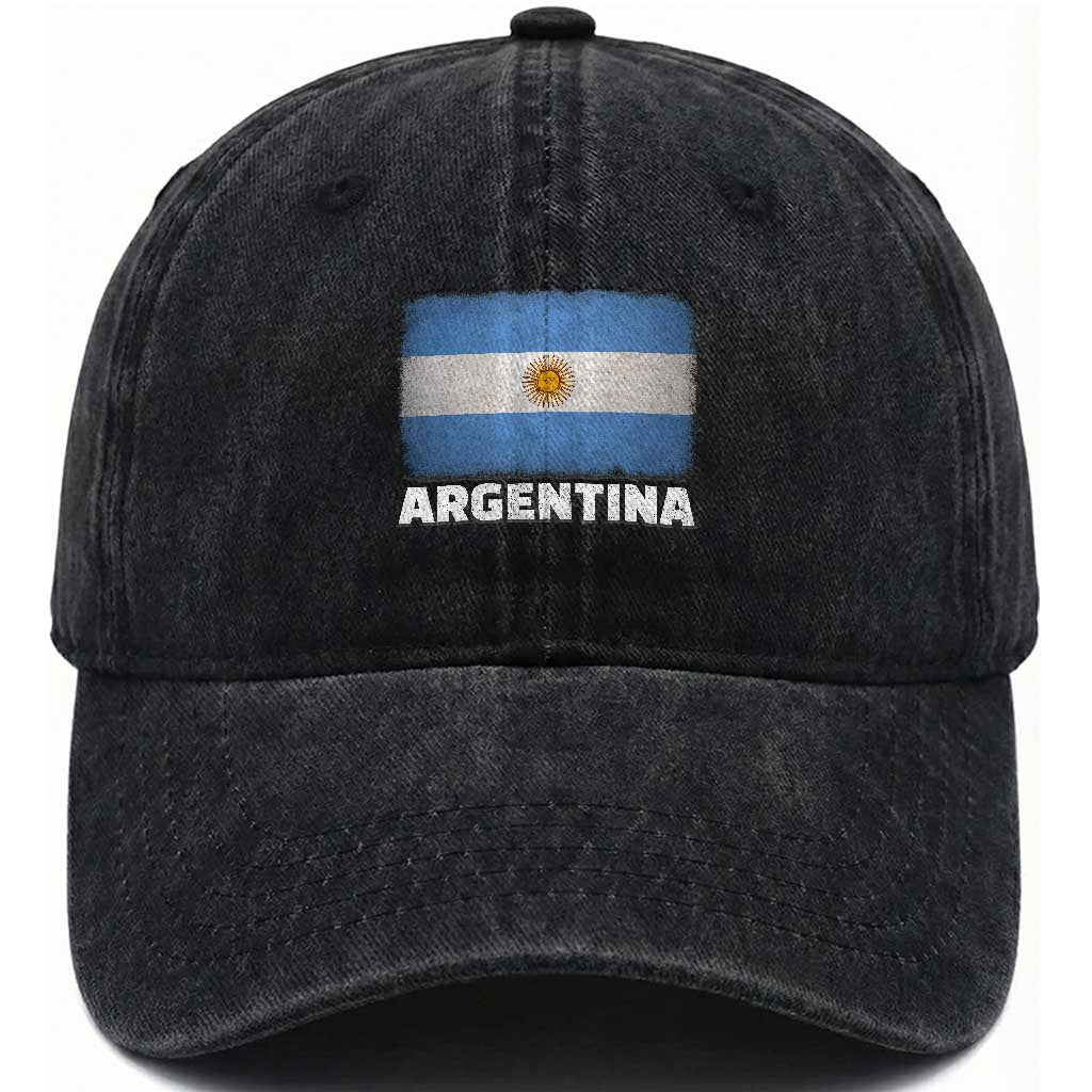 Vintage Argentina Flag Sun of May Argentinian Souvenir Washed Cotton Baseball Cap TS11 Print Your Wear