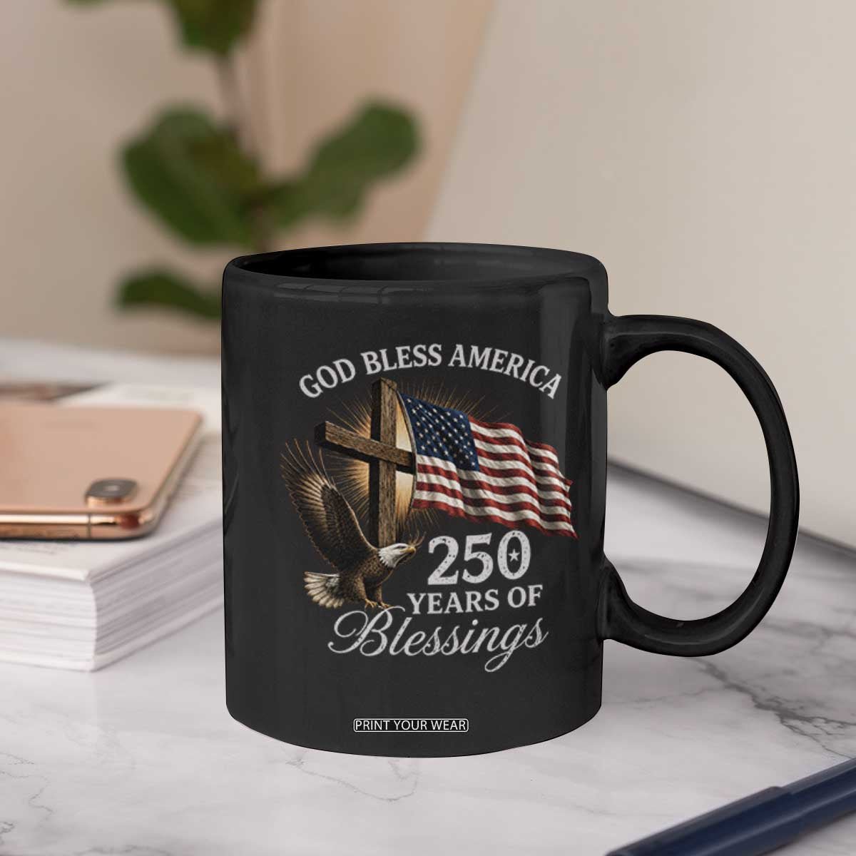 God Bless America 250 Years Of Blessings Coffee Mug US 250th Anniversary Bald Eagle American Flag