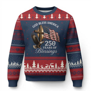 God Bless America 250 Years Of Blessings Ugly Christmas Sweater US 250th Anniversary Bald Eagle American Flag