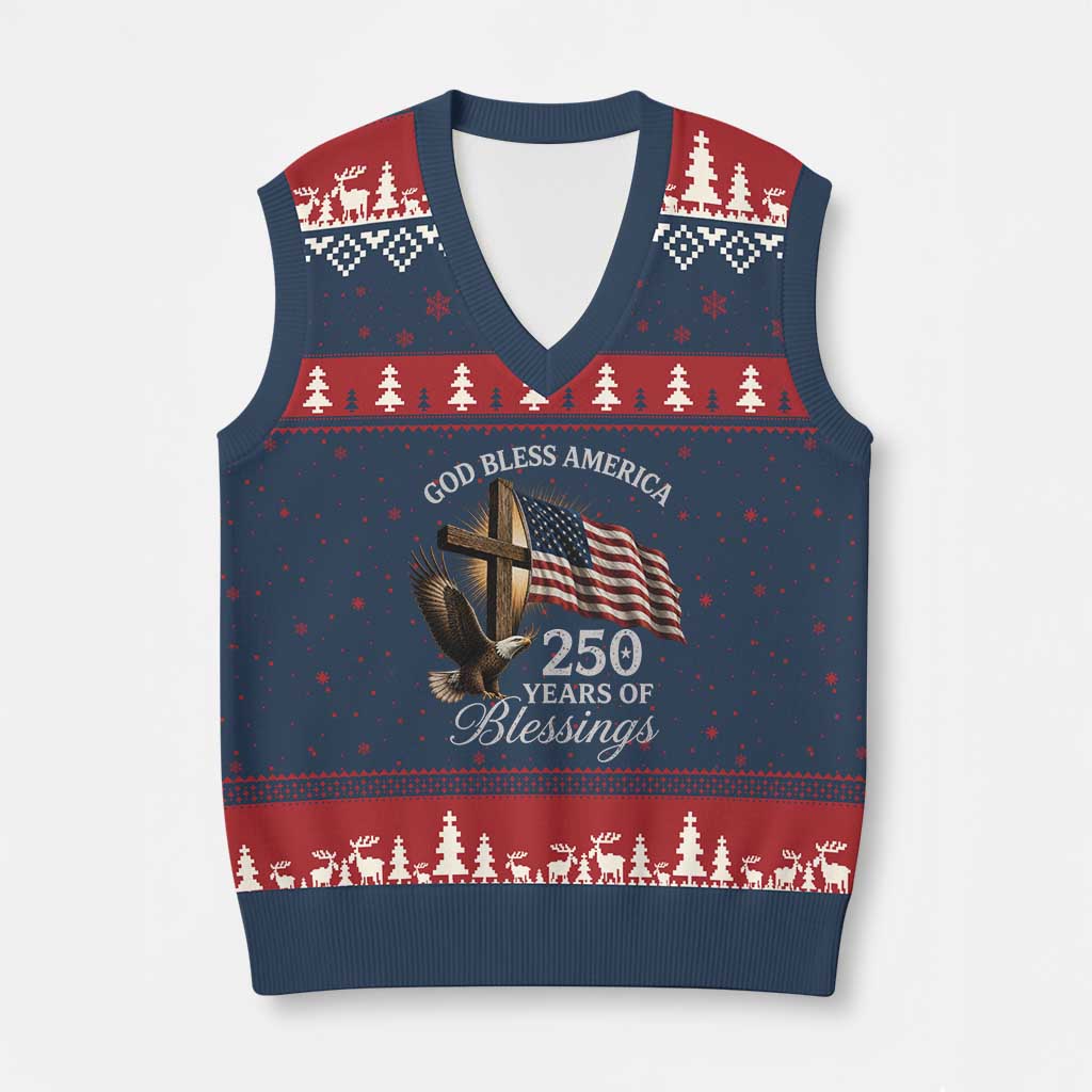 God Bless America 250 Years Of Blessings V-Neck Knit Sweater Vest US 250th Anniversary Bald Eagle American Flag TS11 Navy Red Print Your Wear
