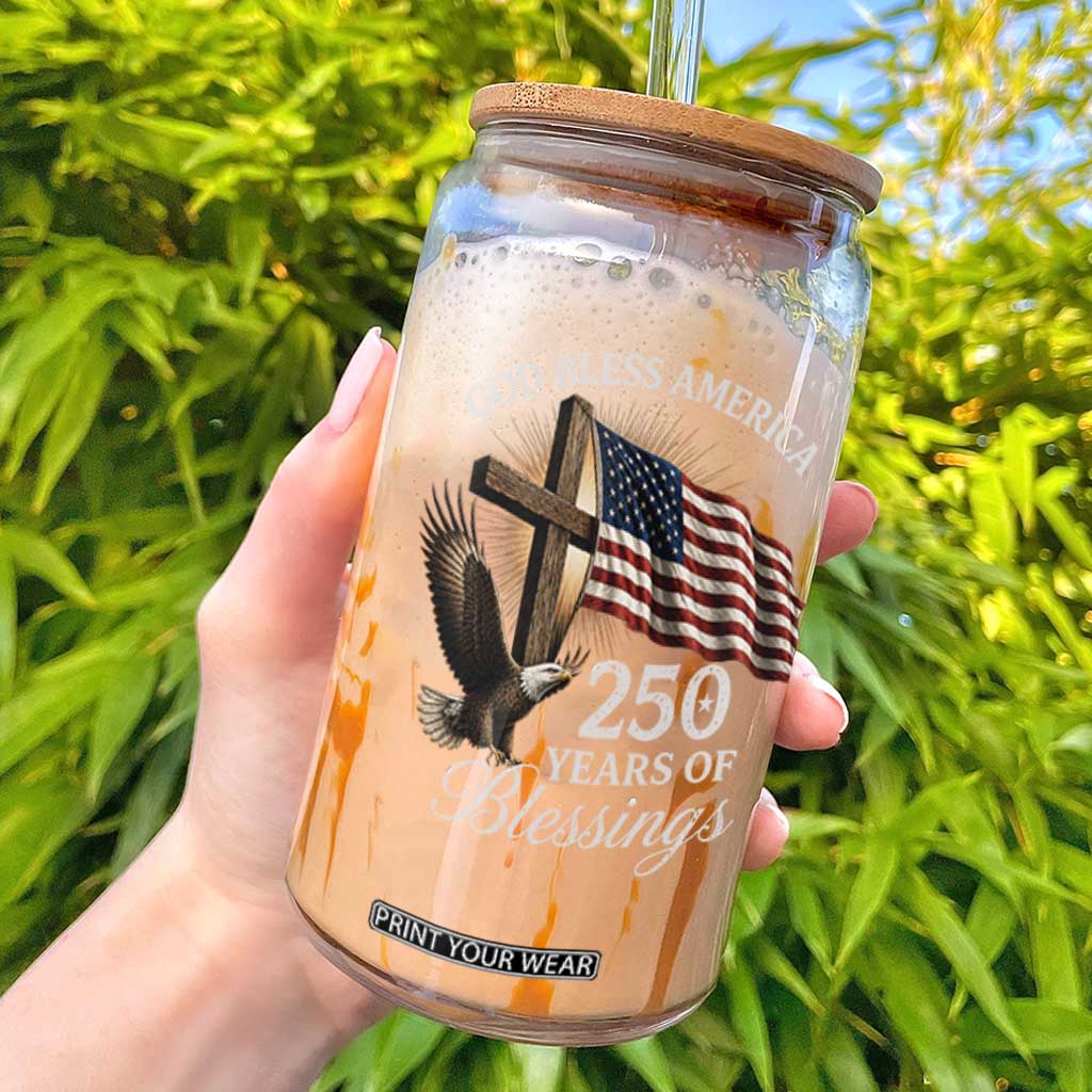 God Bless America 250 Years Of Blessings Glass Can US 250th Anniversary Bald Eagle American Flag