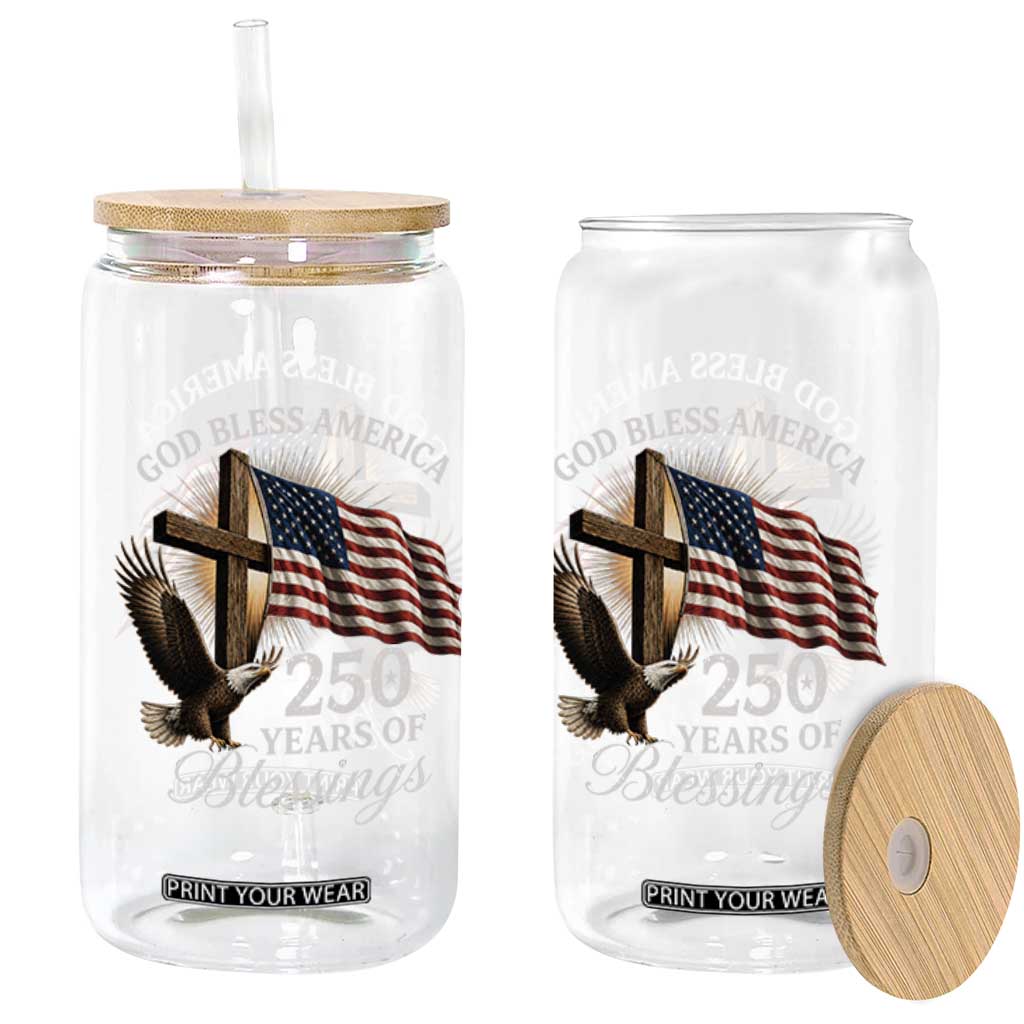 God Bless America 250 Years Of Blessings Glass Can US 250th Anniversary Bald Eagle American Flag
