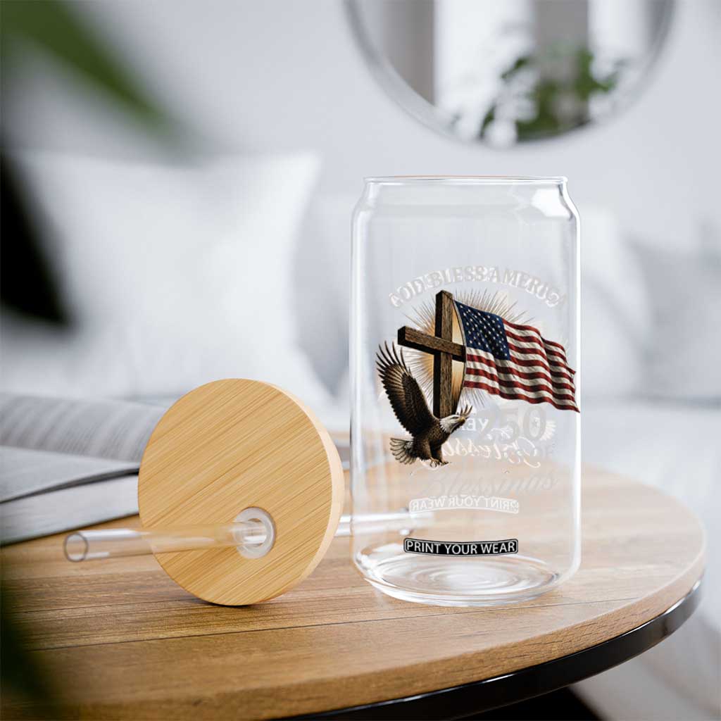 God Bless America 250 Years Of Blessings Glass Can US 250th Anniversary Bald Eagle American Flag