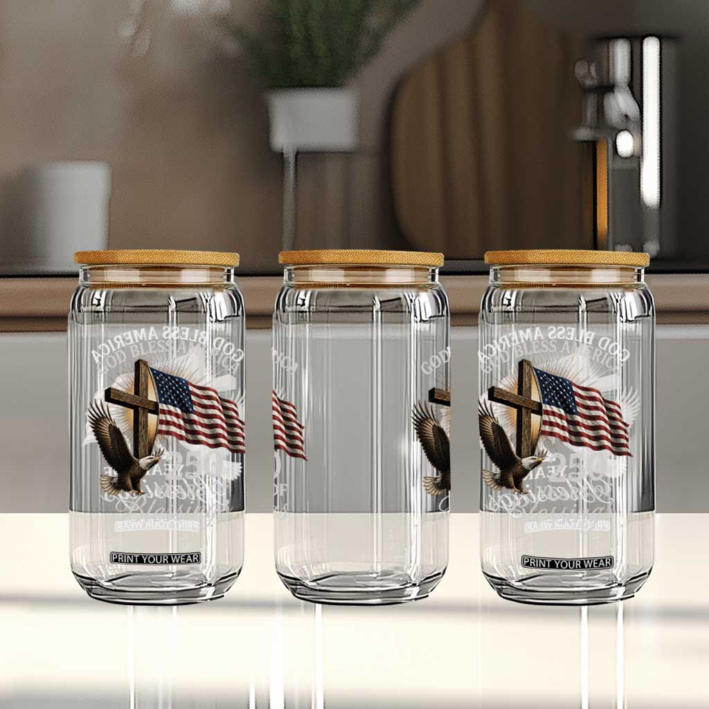 God Bless America 250 Years Of Blessings Glass Can US 250th Anniversary Bald Eagle American Flag