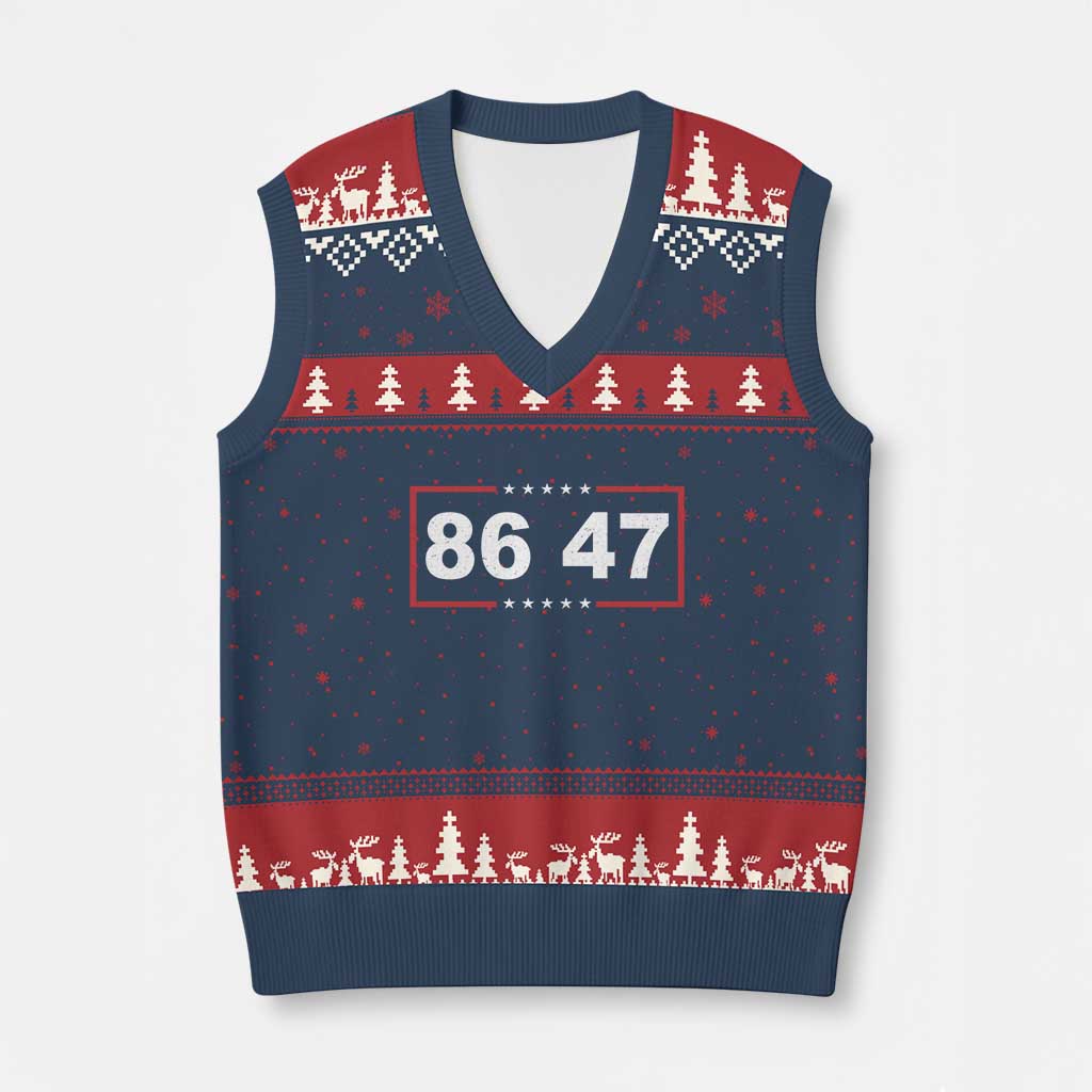 Vintage 8647 V-Neck Knit Sweater Vest US Political FDT Stars And Stripes TS11 Navy Red Print Your Wear