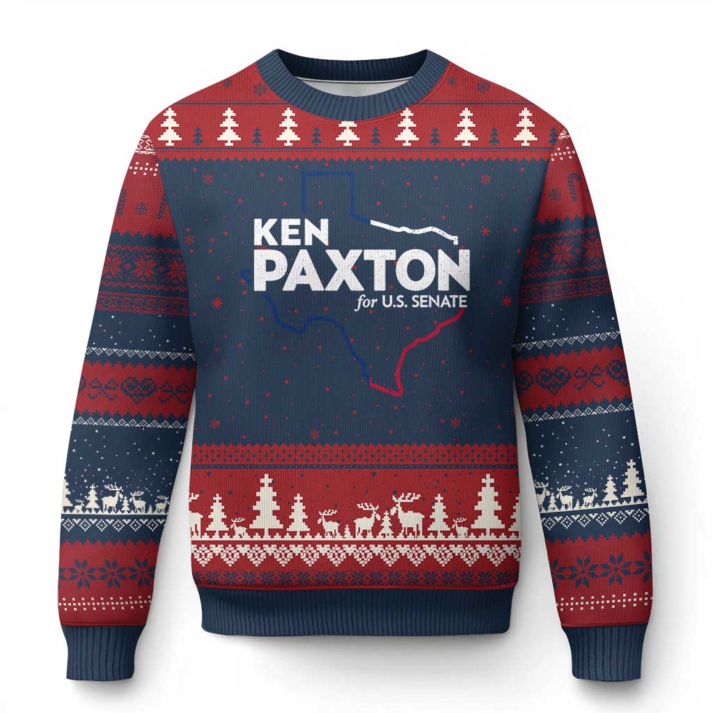 Ken Paxton for US Senate Ugly Christmas Sweater Texas Senate Race 2026 TS11 Navy Red Print Your Wear