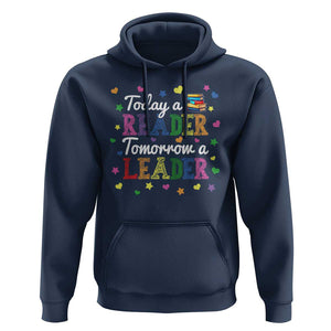 Literature Book Reading Hoodie Today A Reader Tomorrow A Leader TS11 Navy Print Your Wear