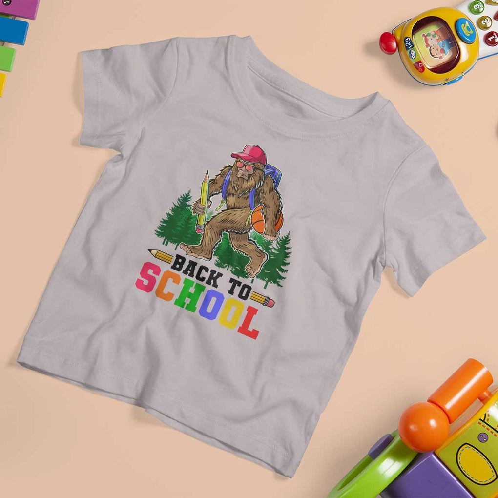 Funny Back To School Bigfoot T Shirt For Kid Backpack Pencil Basketball TS11 Ice Gray Print Your Wear