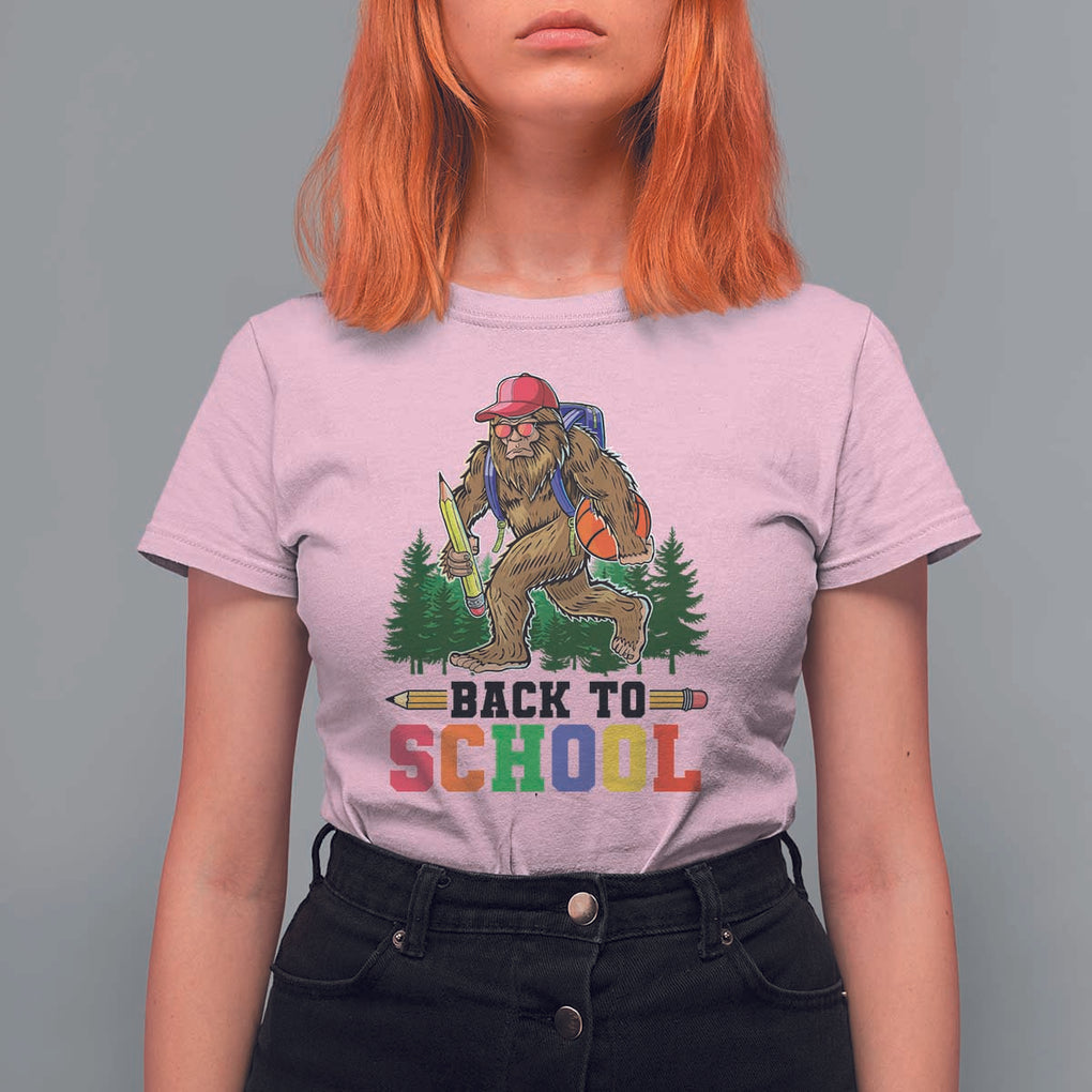 Funny Back To School Bigfoot T Shirt For Women Backpack Pencil Basketball TS11 Light Pink Print Your Wear