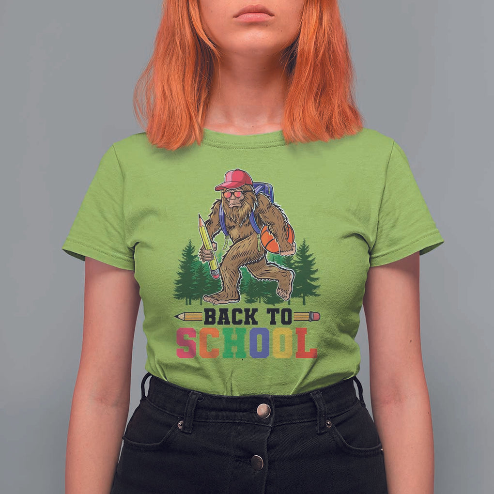 Funny Back To School Bigfoot T Shirt For Women Backpack Pencil Basketball TS11 Lime Print Your Wear