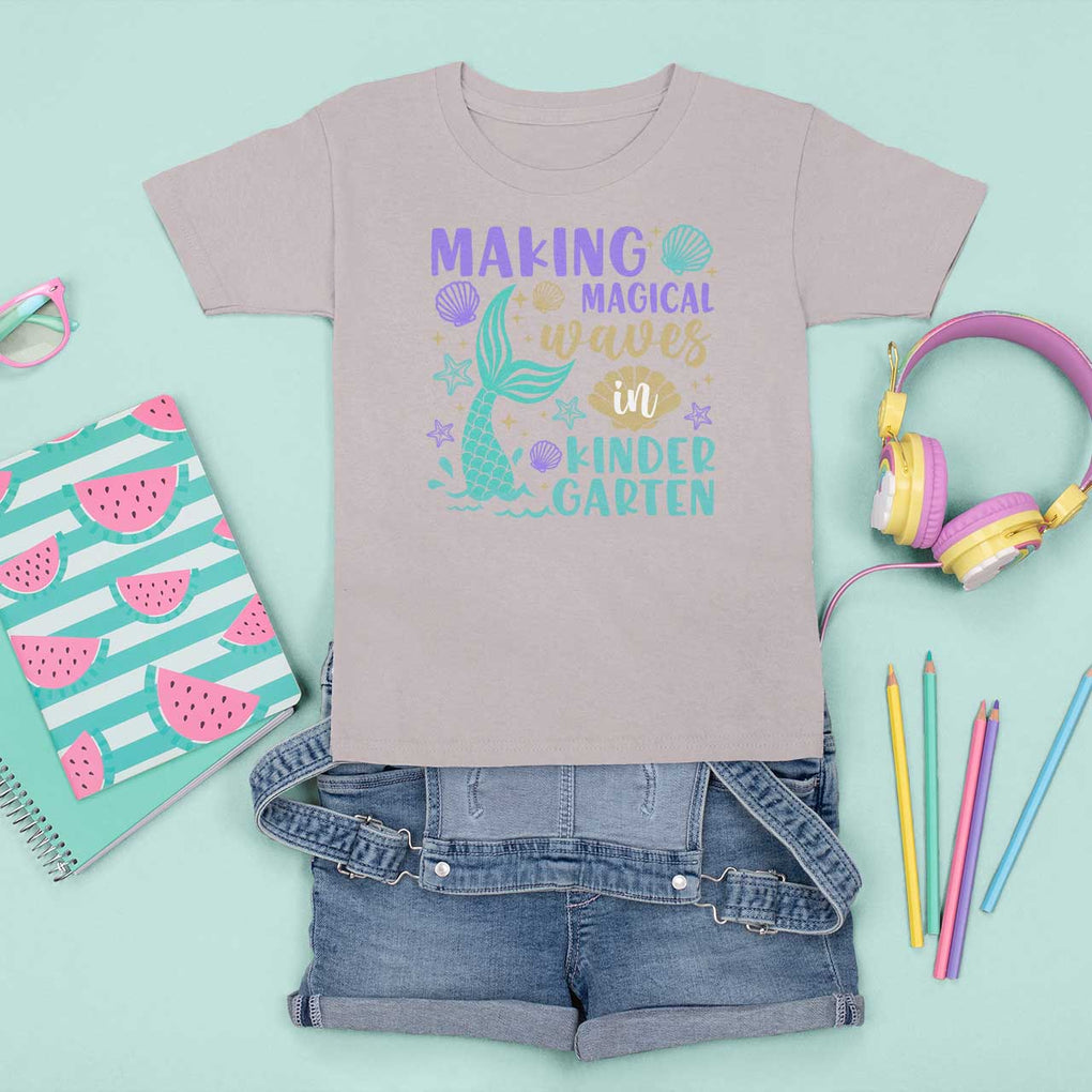 Making Magical Waves In Kindergarten T Shirt For Kid Mythical Mermaid Seashell Starfish TS11 Ice Gray Print Your Wear