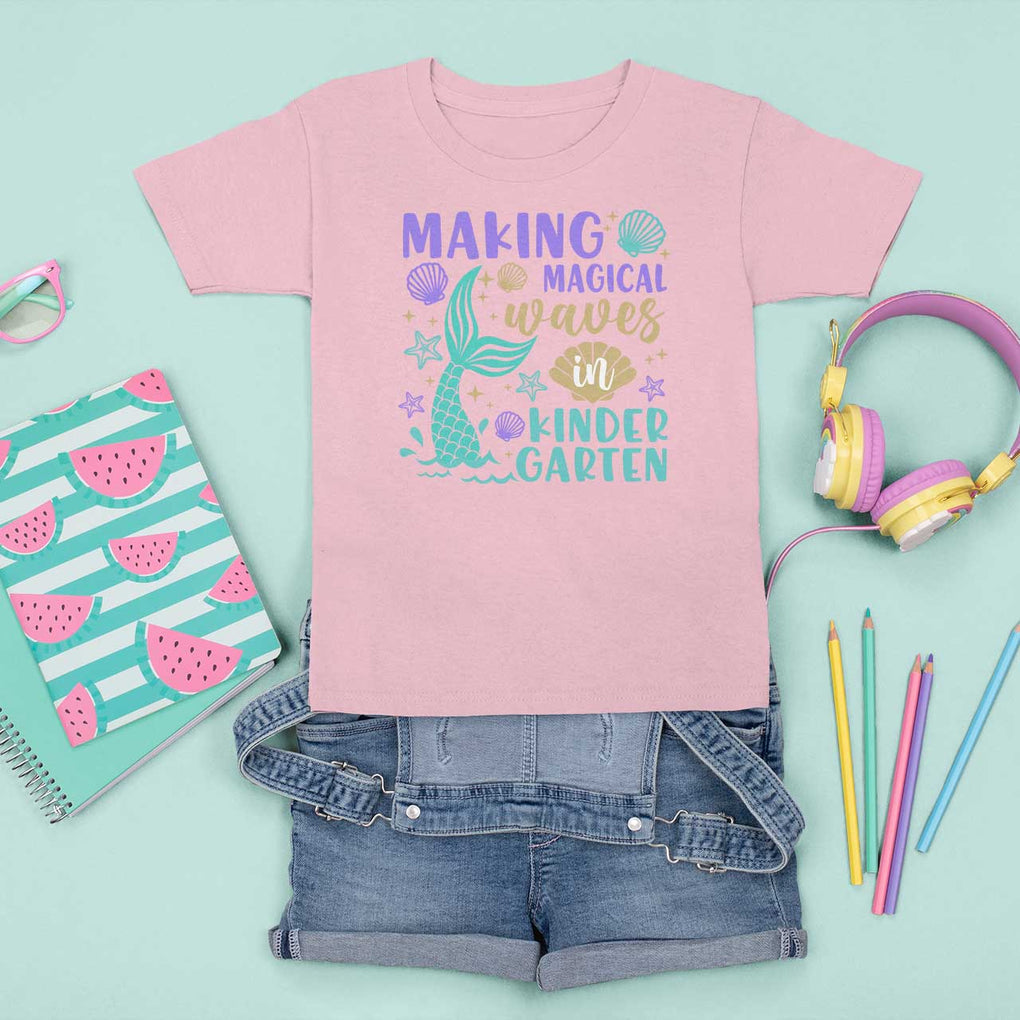 Making Magical Waves In Kindergarten T Shirt For Kid Mythical Mermaid Seashell Starfish TS11 Light Pink Print Your Wear