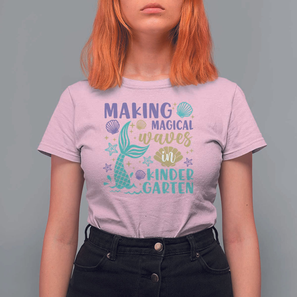 Making Magical Waves In Kindergarten T Shirt For Women Mythical Mermaid Seashell Starfish TS11 Light Pink Print Your Wear