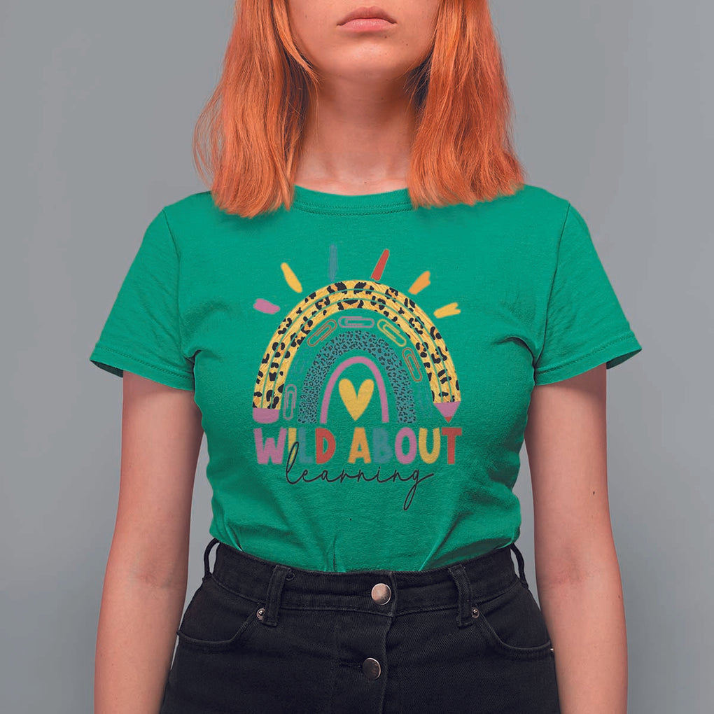 Back To School T Shirt For Women Wild About Learning Leopard Rainbow TS11 Irish Green Print Your Wear