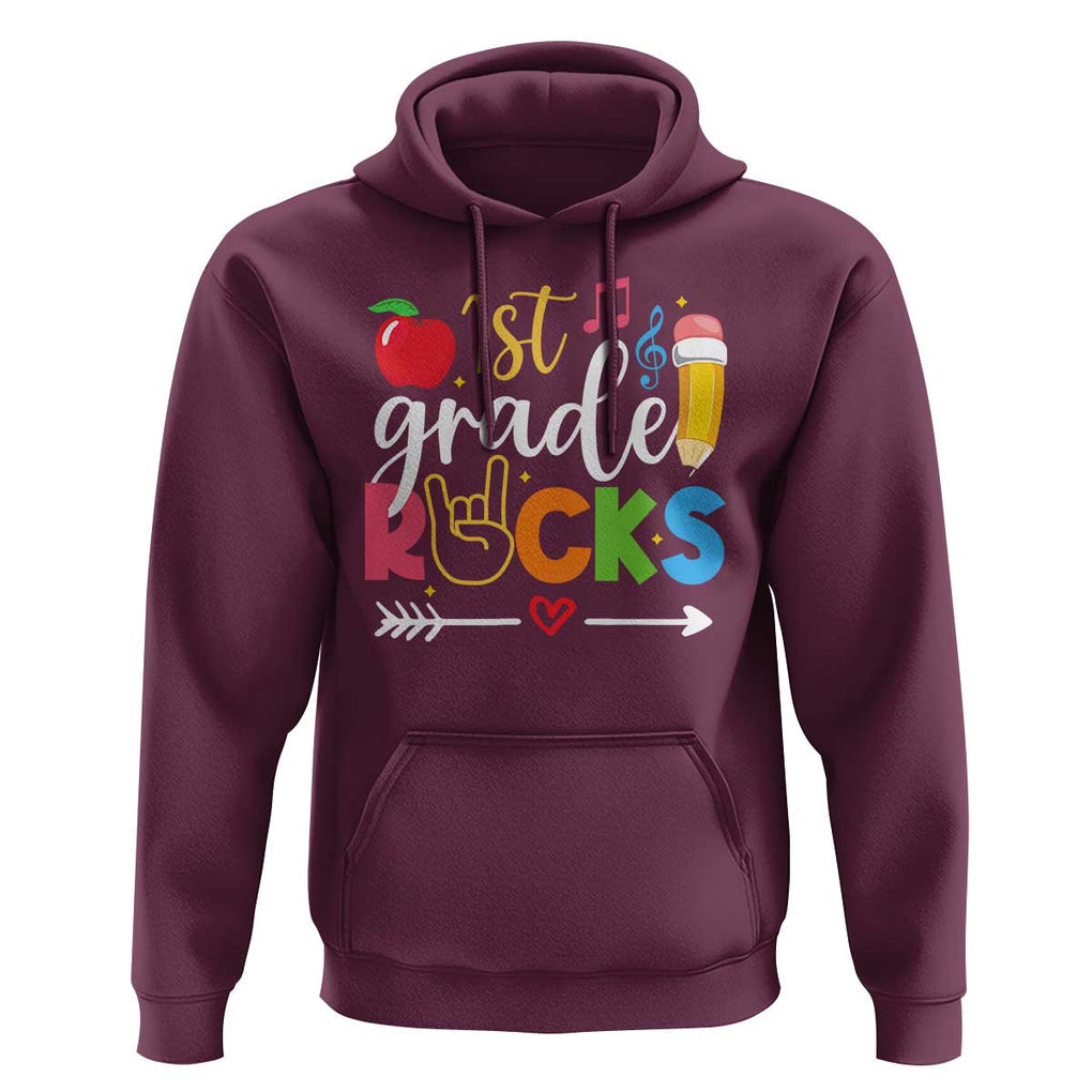 First Grade Rocks Hoodie Back To School Pencil TS11 Maroon Print Your Wear
