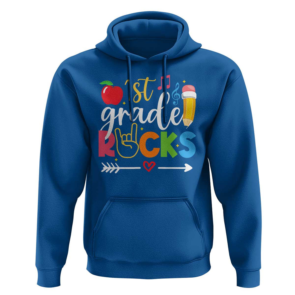 First Grade Rocks Hoodie Back To School Pencil TS11 Royal Blue Print Your Wear