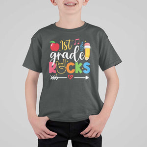 First Grade Rocks T Shirt For Kid Back To School Pencil TS11 Dark Heather Print Your Wear