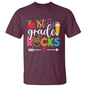 First Grade Rocks T Shirt Back To School Pencil TS11 Maroon Print Your Wear