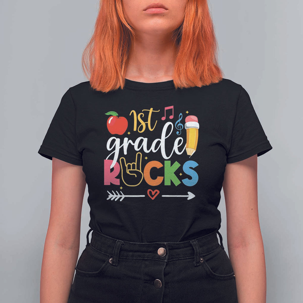 First Grade Rocks T Shirt For Women Back To School Pencil TS11 Black Print Your Wear