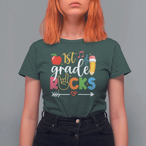 First Grade Rocks T Shirt For Women Back To School Pencil TS11 Dark Forest Green Print Your Wear