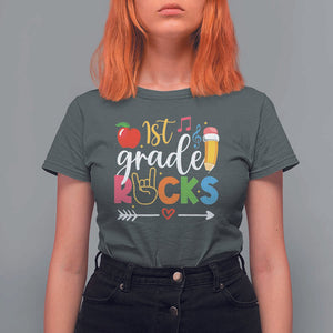 First Grade Rocks T Shirt For Women Back To School Pencil TS11 Dark Heather Print Your Wear