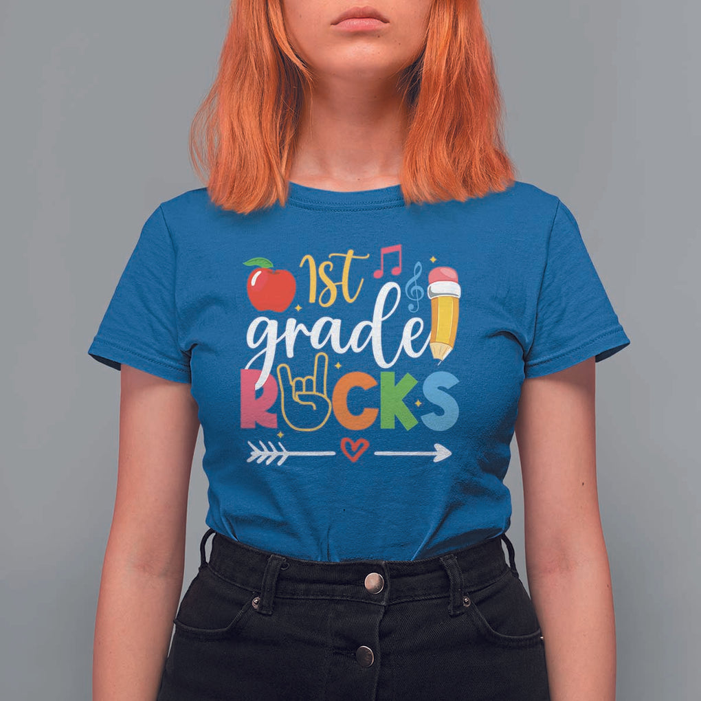 First Grade Rocks T Shirt For Women Back To School Pencil TS11 Royal Blue Print Your Wear