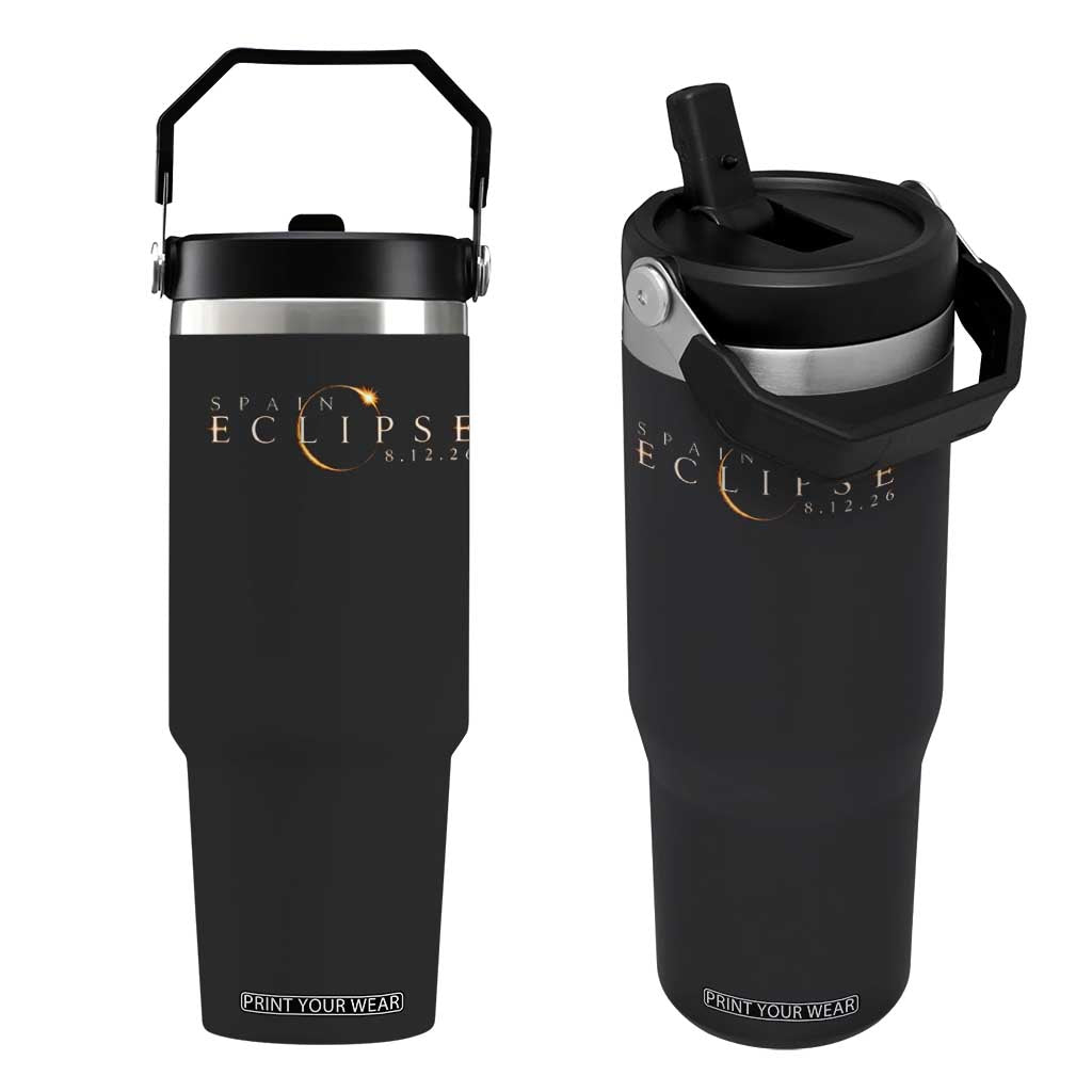 Spain Solar Eclipse 2026 Flip Straw Tumbler August 12 2026 Total Eclipse TS11 One Size: 30 oz Black Print Your Wear