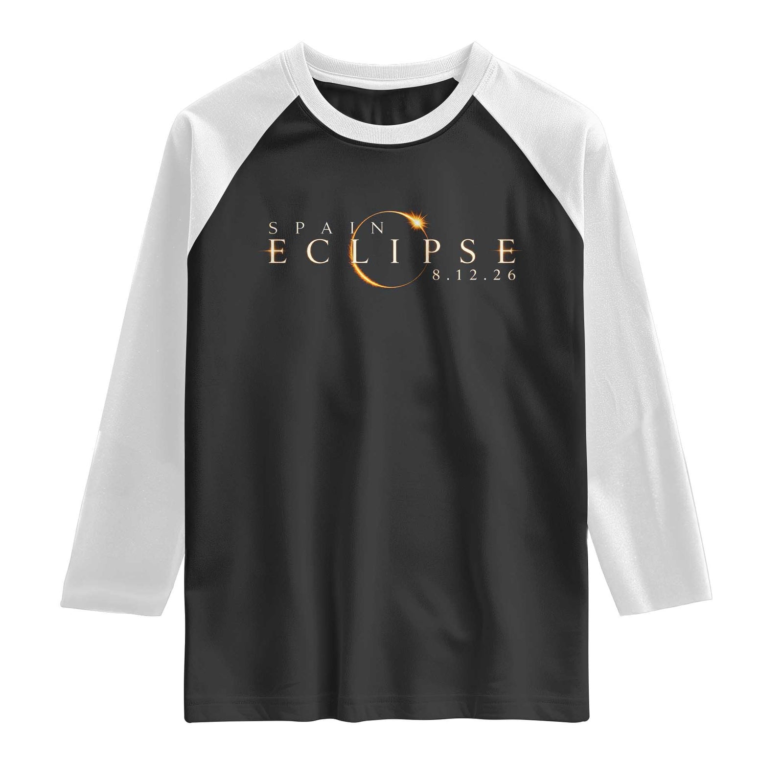 Spain Solar Eclipse 2026 Raglan Shirt August 12 2026 Total Eclipse TS11 Black White Print Your Wear
