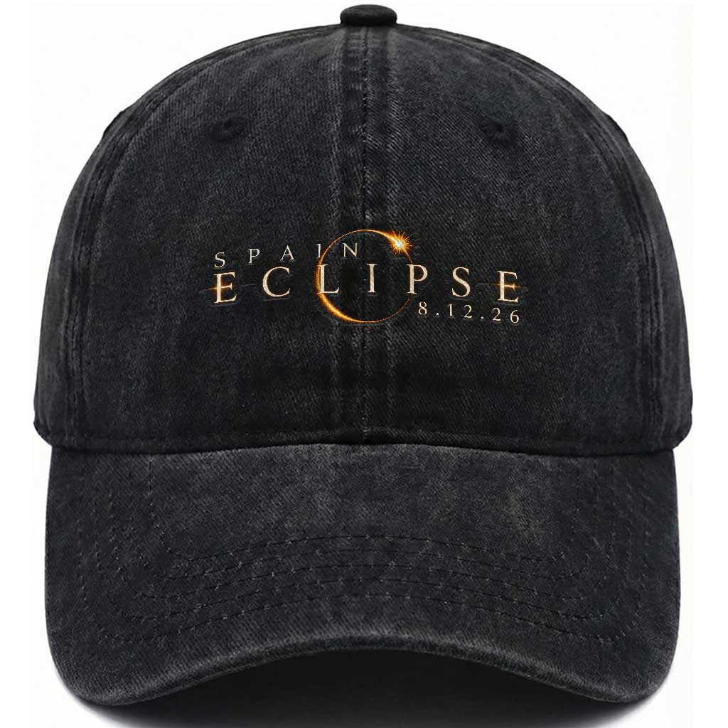 Spain Solar Eclipse 2026 Washed Cotton Baseball Cap August 12 2026 Total Eclipse