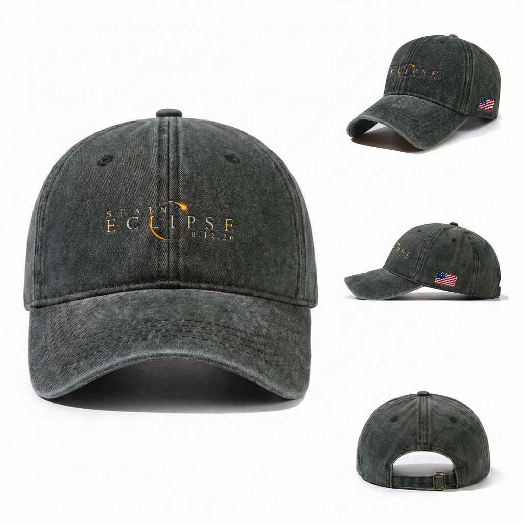 Spain Solar Eclipse 2026 Washed Cotton Baseball Cap August 12 2026 Total Eclipse